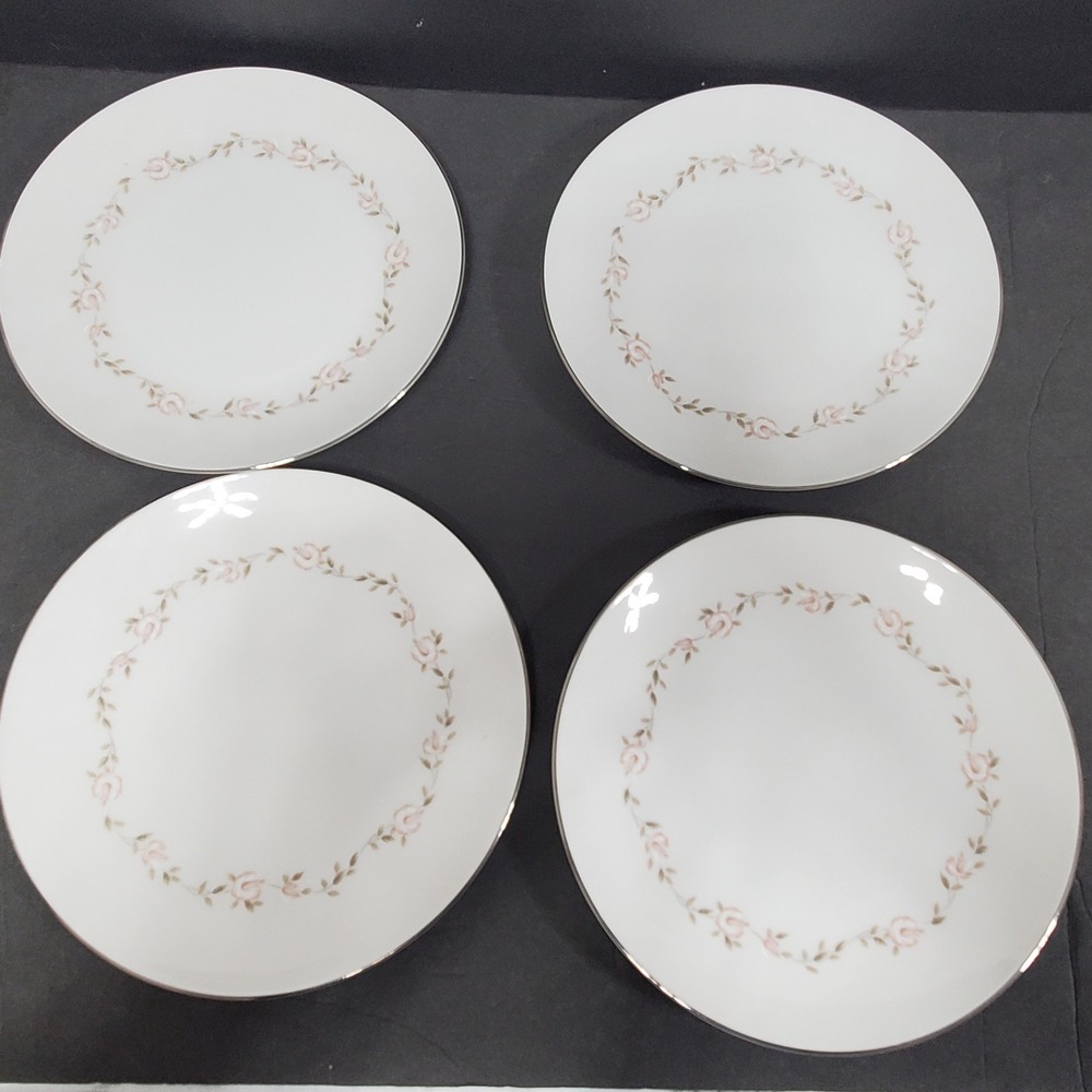 Noritake Harley 6420 Salad Plates Set of 4 Pink Floral Gold Trim Japan 8.25 in
